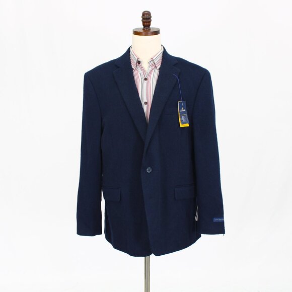 Stafford 46L Navy Solid 2-Button Camelhair Sport Coat Blazer Jacket W068